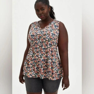 Torrid Rayon Slub Button-Front Tiered Tank, Color Floral-Multi Size 00